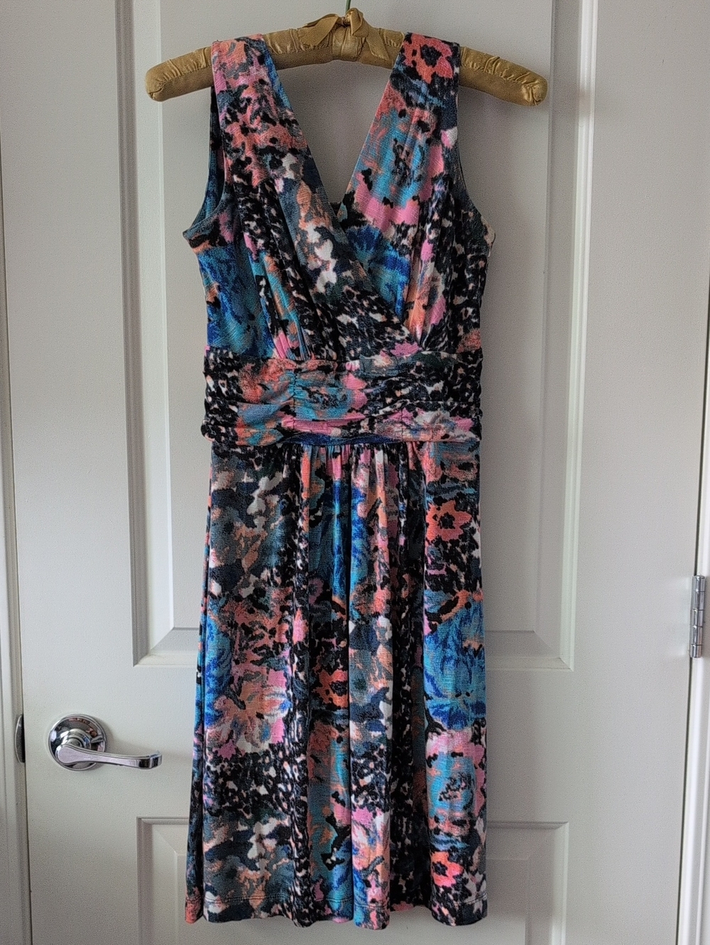 NIC+ZOE Black Floral Midi Dress with Pink & Blue Accents